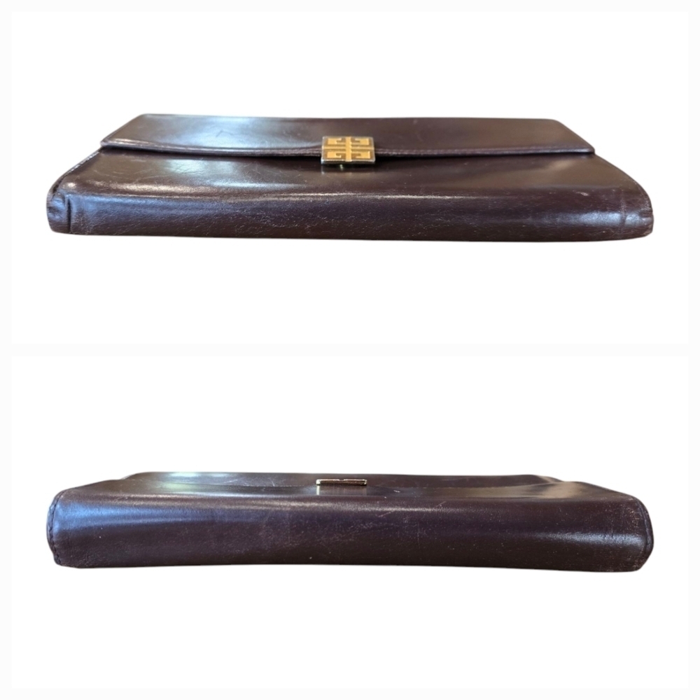 Givenchy Bordeaux Brown Leather Gold Kisslock Bifold Vintage Wallet - Picture 3 of 11